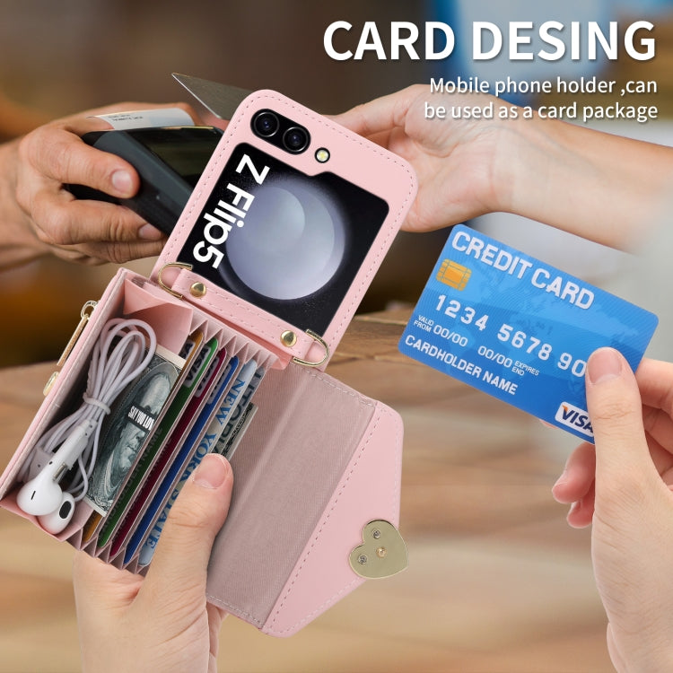 For Samsung Galaxy Z Flip5 POLA Love Buckle Multi-Card Slots Zipper Wallet Phone Case(Pink) - Galaxy Z Flip5 Cases by POLA | Online Shopping UK | buy2fix