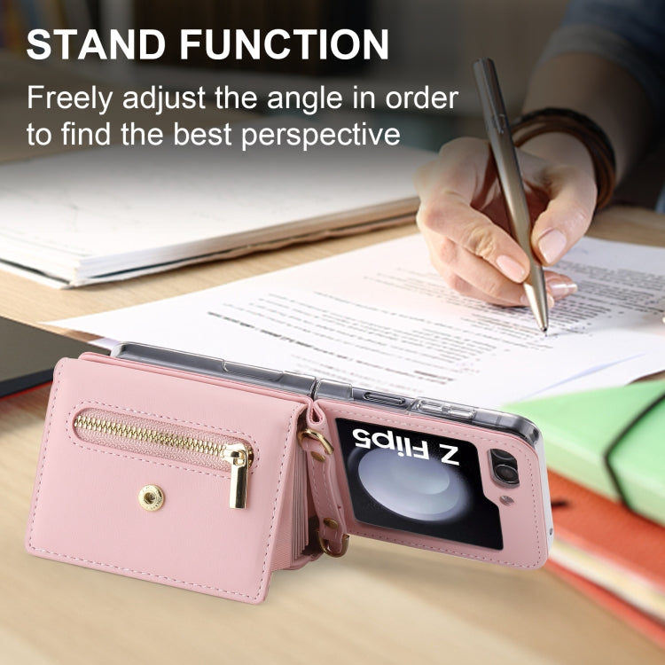 For Samsung Galaxy Z Flip5 POLA Love Buckle Multi-Card Slots Zipper Wallet Phone Case(Pink) - Galaxy Z Flip5 Cases by POLA | Online Shopping UK | buy2fix