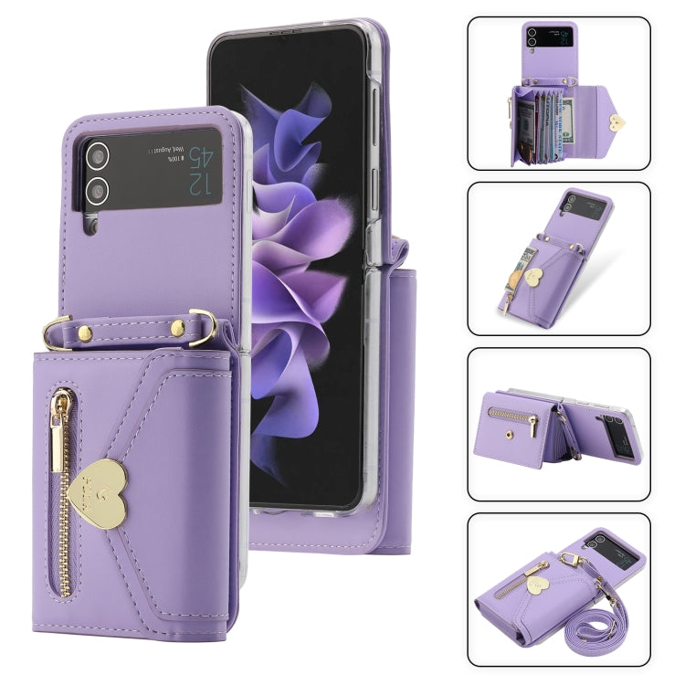 For Samsung Galaxy Z Flip4 POLA Love Buckle Multi-Card Slots Zipper Wallet Phone Case(Purple) - Galaxy Z Flip4 5G Cases by POLA | Online Shopping UK | buy2fix