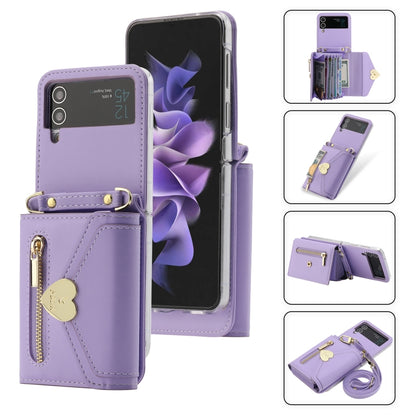 For Samsung Galaxy Z Flip4 POLA Love Buckle Multi-Card Slots Zipper Wallet Phone Case(Purple) - Galaxy Z Flip4 5G Cases by POLA | Online Shopping UK | buy2fix