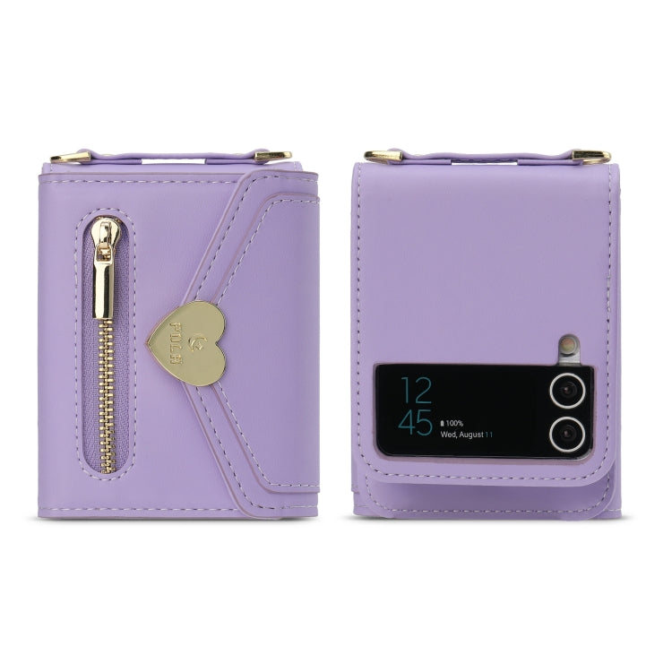 For Samsung Galaxy Z Flip4 POLA Love Buckle Multi-Card Slots Zipper Wallet Phone Case(Purple) - Galaxy Z Flip4 5G Cases by POLA | Online Shopping UK | buy2fix