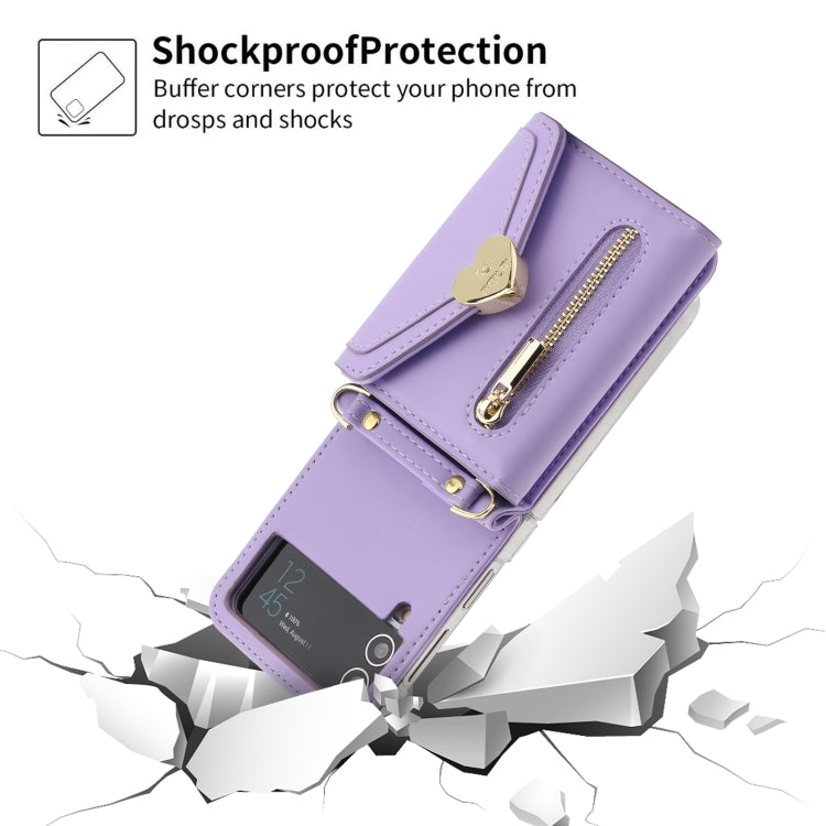 For Samsung Galaxy Z Flip4 POLA Love Buckle Multi-Card Slots Zipper Wallet Phone Case(Purple) - Galaxy Z Flip4 5G Cases by POLA | Online Shopping UK | buy2fix