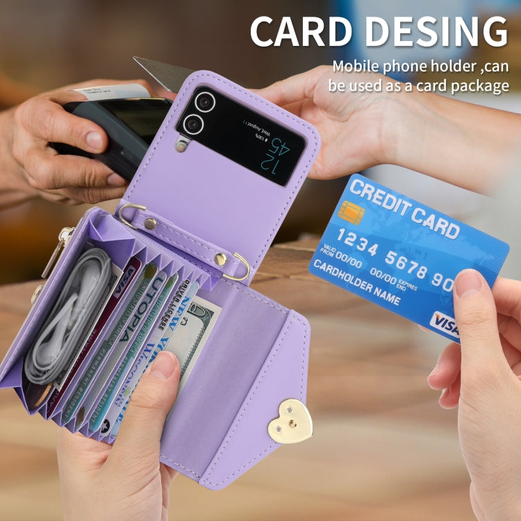 For Samsung Galaxy Z Flip4 POLA Love Buckle Multi-Card Slots Zipper Wallet Phone Case(Purple) - Galaxy Z Flip4 5G Cases by POLA | Online Shopping UK | buy2fix