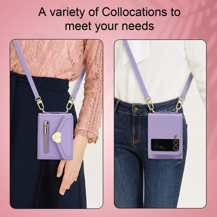 For Samsung Galaxy Z Flip4 POLA Love Buckle Multi-Card Slots Zipper Wallet Phone Case(Purple) - Galaxy Z Flip4 5G Cases by POLA | Online Shopping UK | buy2fix