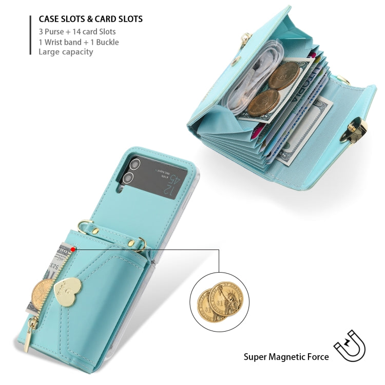 For Samsung Galaxy Z Flip4 POLA Love Buckle Multi-Card Slots Zipper Wallet Phone Case(Blue) - Galaxy Z Flip4 5G Cases by POLA | Online Shopping UK | buy2fix
