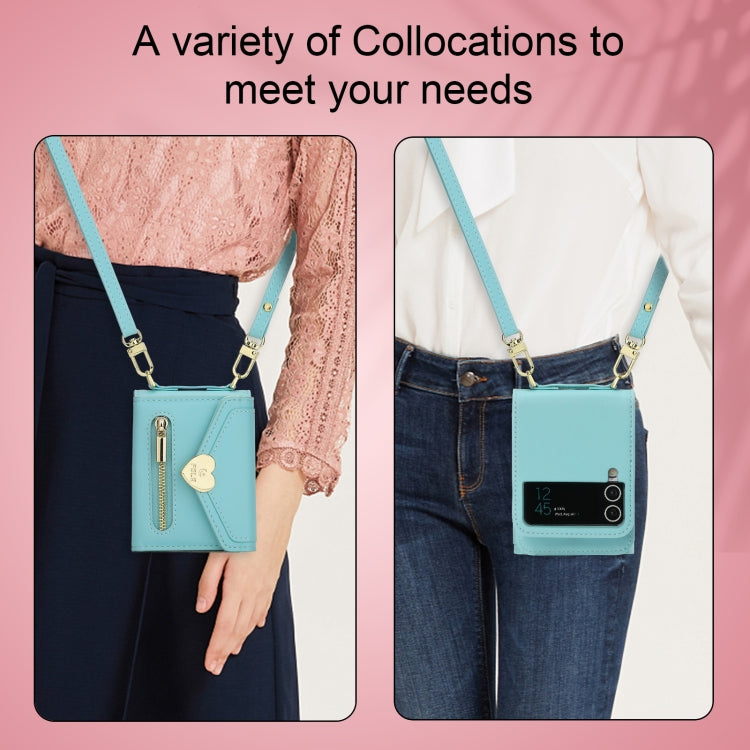 For Samsung Galaxy Z Flip4 POLA Love Buckle Multi-Card Slots Zipper Wallet Phone Case(Blue) - Galaxy Z Flip4 5G Cases by POLA | Online Shopping UK | buy2fix