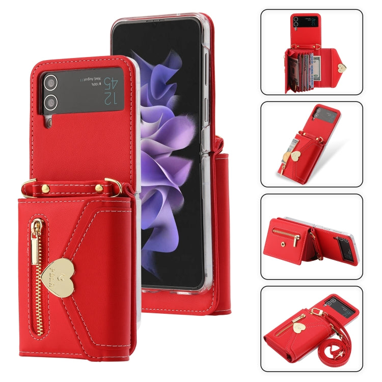 For Samsung Galaxy Z Flip4 POLA Love Buckle Multi-Card Slots Zipper Wallet Phone Case(Red) - Galaxy Z Flip4 5G Cases by POLA | Online Shopping UK | buy2fix