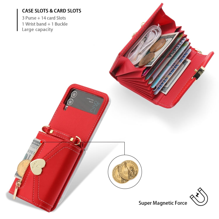 For Samsung Galaxy Z Flip4 POLA Love Buckle Multi-Card Slots Zipper Wallet Phone Case(Red) - Galaxy Z Flip4 5G Cases by POLA | Online Shopping UK | buy2fix