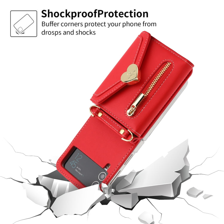 For Samsung Galaxy Z Flip4 POLA Love Buckle Multi-Card Slots Zipper Wallet Phone Case(Red) - Galaxy Z Flip4 5G Cases by POLA | Online Shopping UK | buy2fix