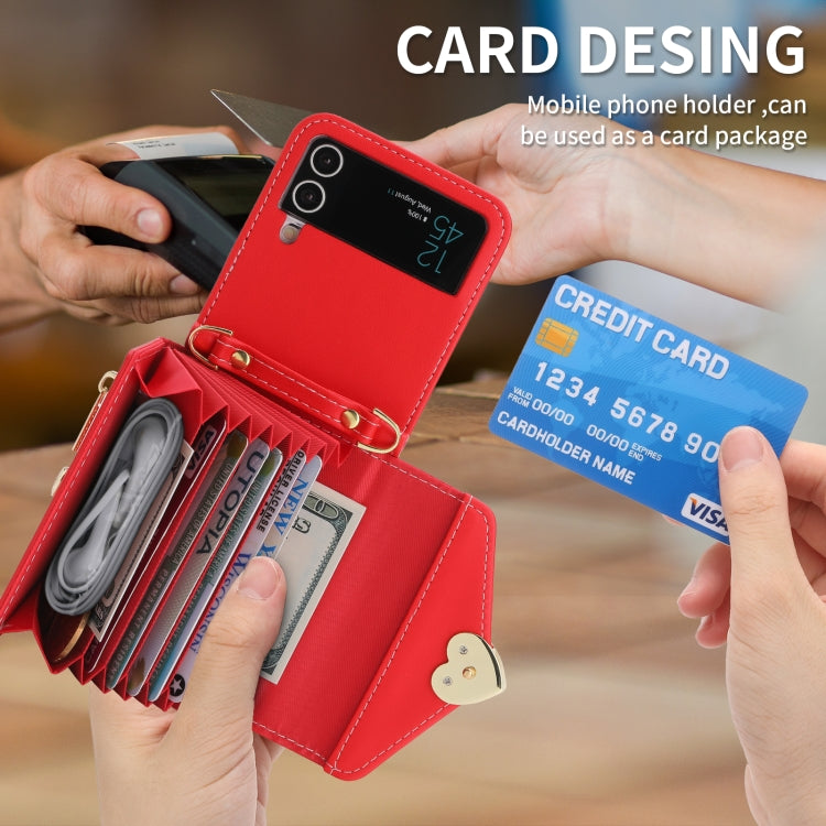 For Samsung Galaxy Z Flip4 POLA Love Buckle Multi-Card Slots Zipper Wallet Phone Case(Red) - Galaxy Z Flip4 5G Cases by POLA | Online Shopping UK | buy2fix