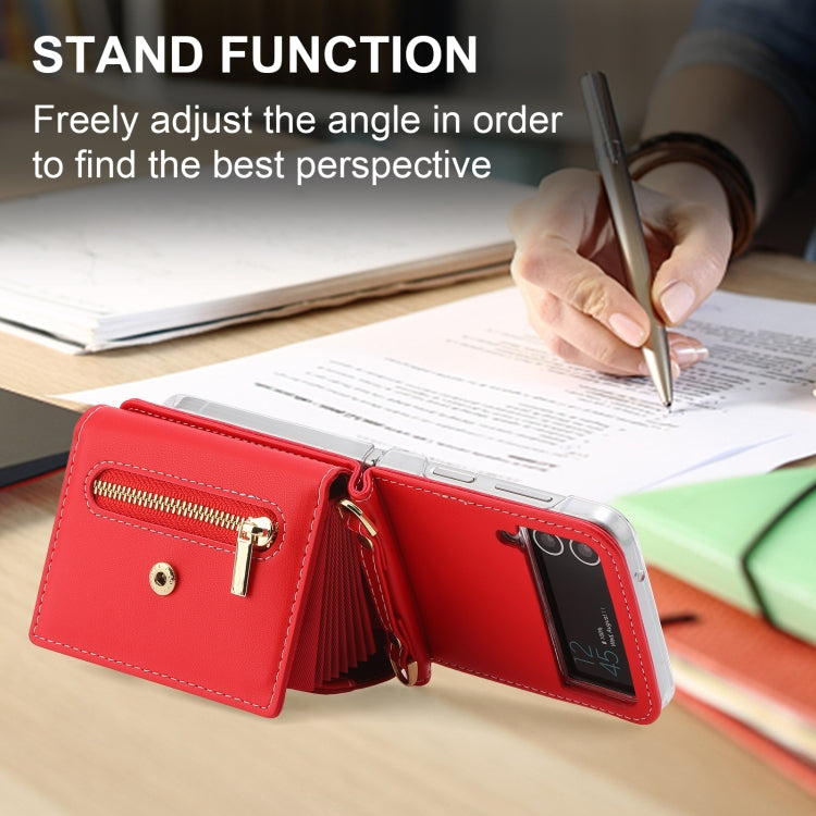 For Samsung Galaxy Z Flip4 POLA Love Buckle Multi-Card Slots Zipper Wallet Phone Case(Red) - Galaxy Z Flip4 5G Cases by POLA | Online Shopping UK | buy2fix