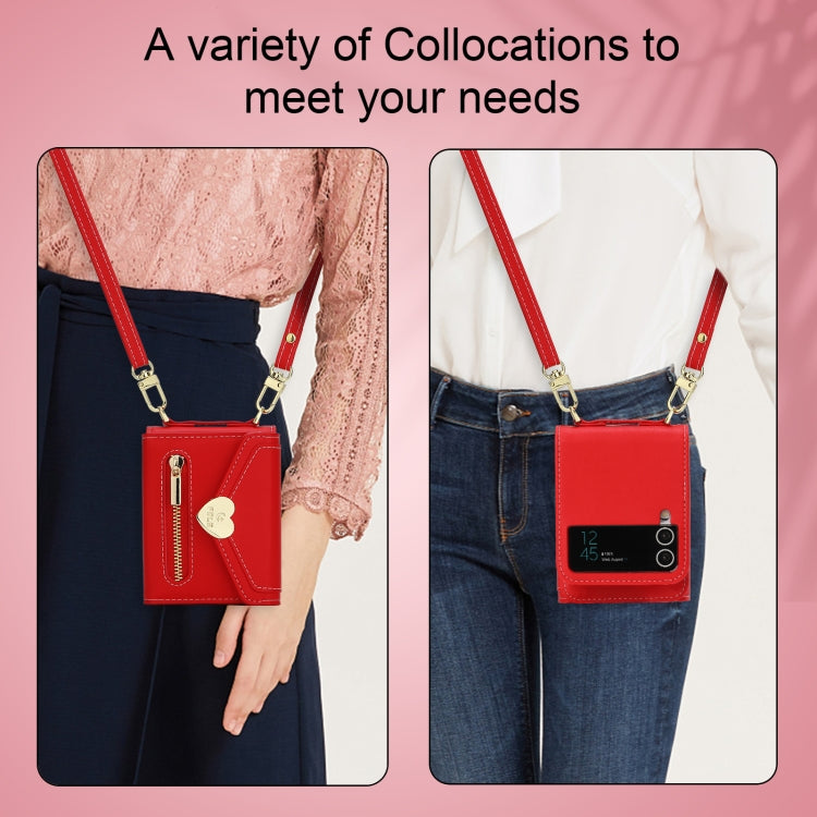 For Samsung Galaxy Z Flip4 POLA Love Buckle Multi-Card Slots Zipper Wallet Phone Case(Red) - Galaxy Z Flip4 5G Cases by POLA | Online Shopping UK | buy2fix