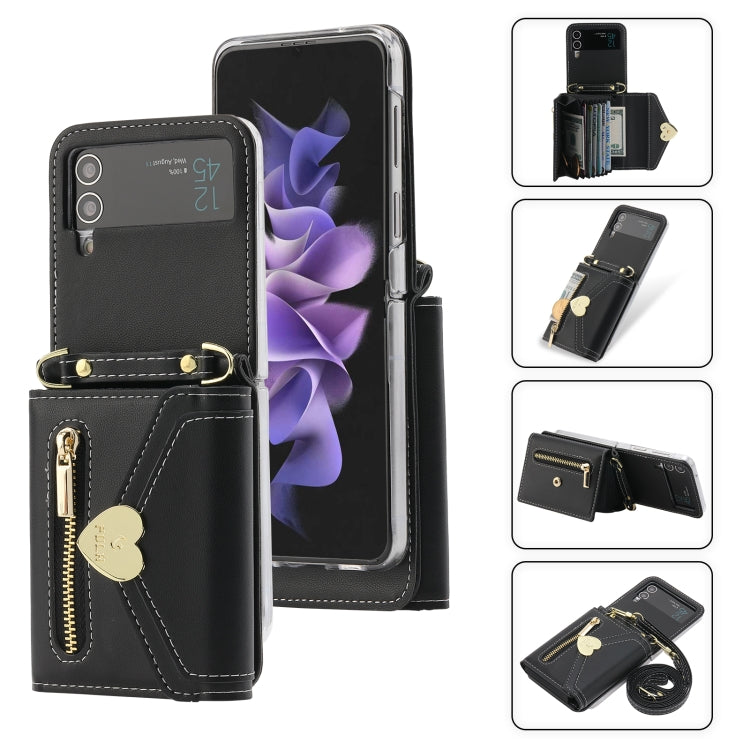 For Samsung Galaxy Z Flip4 POLA Love Buckle Multi-Card Slots Zipper Wallet Phone Case(Black) - Galaxy Z Flip4 5G Cases by POLA | Online Shopping UK | buy2fix