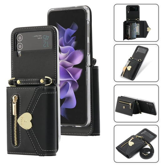 For Samsung Galaxy Z Flip4 POLA Love Buckle Multi-Card Slots Zipper Wallet Phone Case(Black) - Galaxy Z Flip4 5G Cases by POLA | Online Shopping UK | buy2fix
