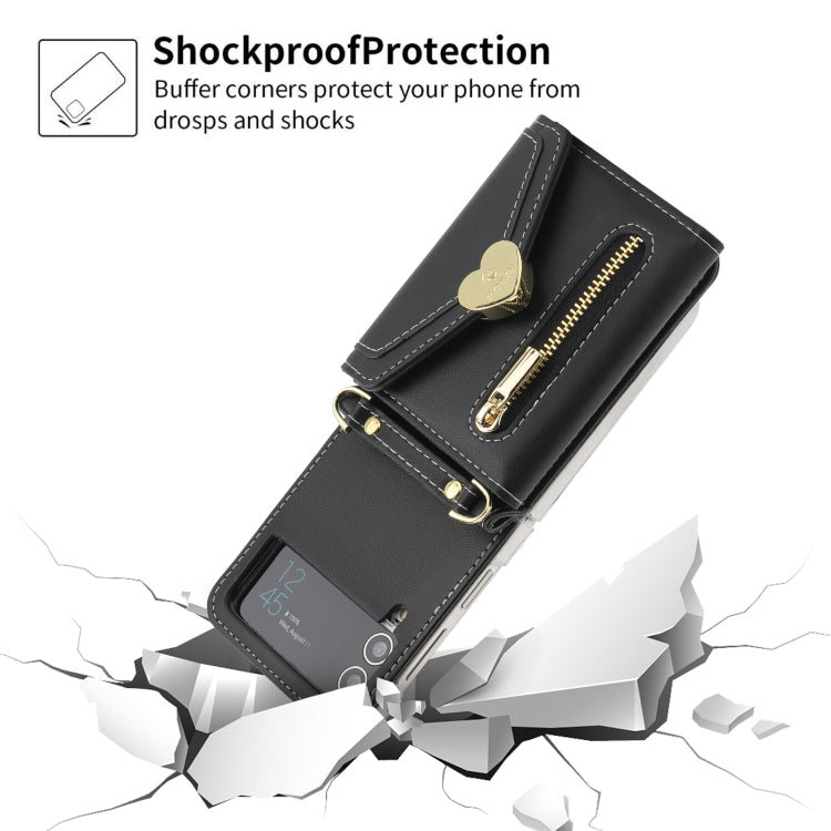 For Samsung Galaxy Z Flip4 POLA Love Buckle Multi-Card Slots Zipper Wallet Phone Case(Black) - Galaxy Z Flip4 5G Cases by POLA | Online Shopping UK | buy2fix