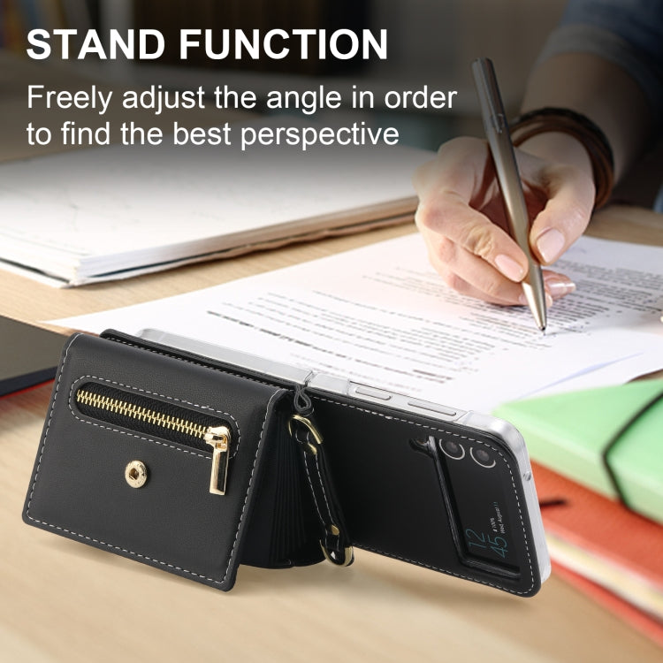 For Samsung Galaxy Z Flip4 POLA Love Buckle Multi-Card Slots Zipper Wallet Phone Case(Black) - Galaxy Z Flip4 5G Cases by POLA | Online Shopping UK | buy2fix
