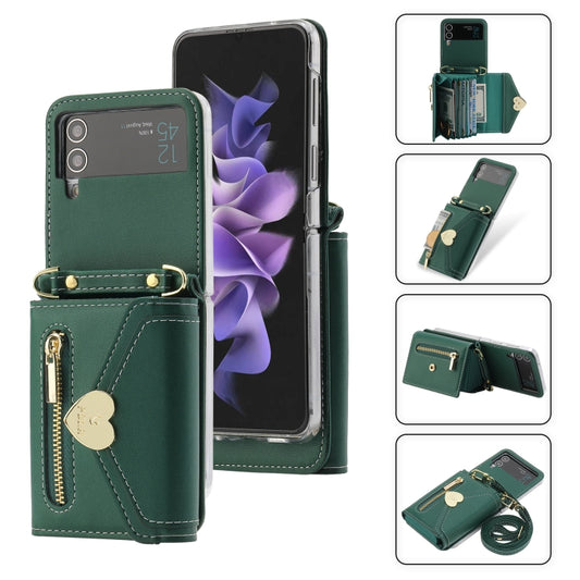 For Samsung Galaxy Z Flip4 POLA Love Buckle Multi-Card Slots Zipper Wallet Phone Case(Green) - Galaxy Z Flip4 5G Cases by POLA | Online Shopping UK | buy2fix