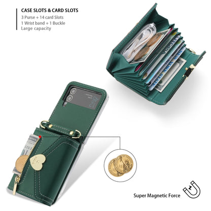 For Samsung Galaxy Z Flip4 POLA Love Buckle Multi-Card Slots Zipper Wallet Phone Case(Green) - Galaxy Z Flip4 5G Cases by POLA | Online Shopping UK | buy2fix