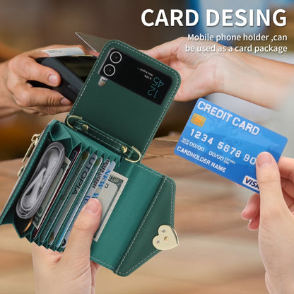 For Samsung Galaxy Z Flip4 POLA Love Buckle Multi-Card Slots Zipper Wallet Phone Case(Green) - Galaxy Z Flip4 5G Cases by POLA | Online Shopping UK | buy2fix