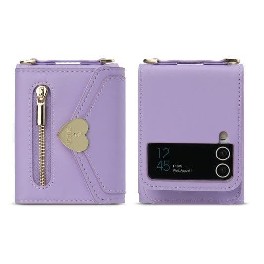 For Samsung Galaxy Z Flip3 5G POLA Love Buckle Multi-Card Slots Zipper Wallet Phone Case(Purple) - Galaxy Phone Cases by POLA | Online Shopping UK | buy2fix