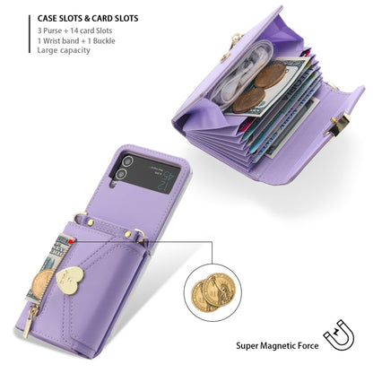 For Samsung Galaxy Z Flip3 5G POLA Love Buckle Multi-Card Slots Zipper Wallet Phone Case(Purple) - Galaxy Phone Cases by POLA | Online Shopping UK | buy2fix
