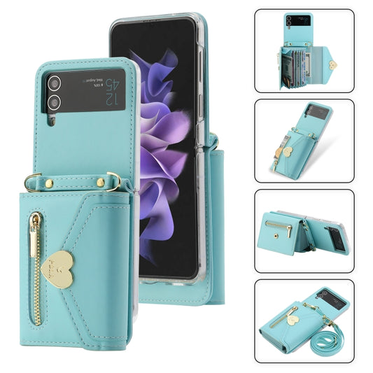For Samsung Galaxy Z Flip3 5G POLA Love Buckle Multi-Card Slots Zipper Wallet Phone Case(Blue) - Galaxy Phone Cases by POLA | Online Shopping UK | buy2fix