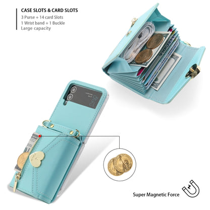 For Samsung Galaxy Z Flip3 5G POLA Love Buckle Multi-Card Slots Zipper Wallet Phone Case(Blue) - Galaxy Phone Cases by POLA | Online Shopping UK | buy2fix