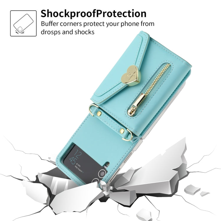 For Samsung Galaxy Z Flip3 5G POLA Love Buckle Multi-Card Slots Zipper Wallet Phone Case(Blue) - Galaxy Phone Cases by POLA | Online Shopping UK | buy2fix