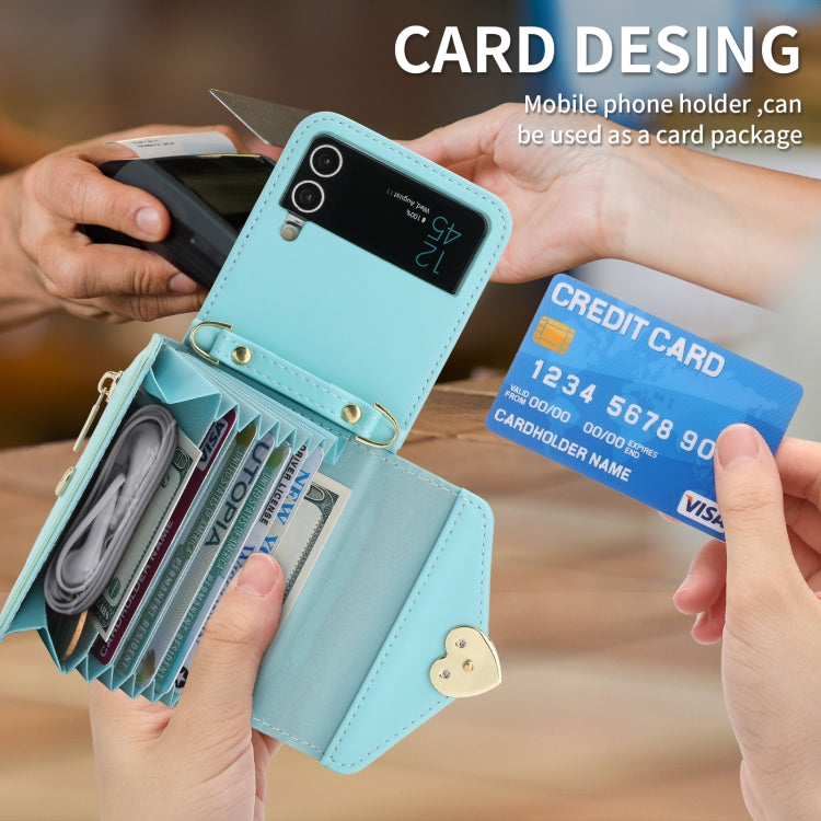 For Samsung Galaxy Z Flip3 5G POLA Love Buckle Multi-Card Slots Zipper Wallet Phone Case(Blue) - Galaxy Phone Cases by POLA | Online Shopping UK | buy2fix