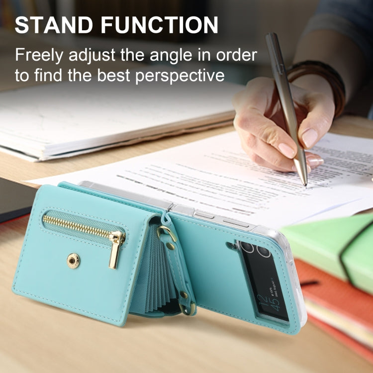 For Samsung Galaxy Z Flip3 5G POLA Love Buckle Multi-Card Slots Zipper Wallet Phone Case(Blue) - Galaxy Phone Cases by POLA | Online Shopping UK | buy2fix