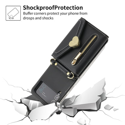 For Samsung Galaxy Z Flip3 5G POLA Love Buckle Multi-Card Slots Zipper Wallet Phone Case(Black) - Galaxy Phone Cases by POLA | Online Shopping UK | buy2fix