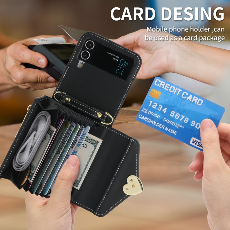 For Samsung Galaxy Z Flip3 5G POLA Love Buckle Multi-Card Slots Zipper Wallet Phone Case(Black) - Galaxy Phone Cases by POLA | Online Shopping UK | buy2fix