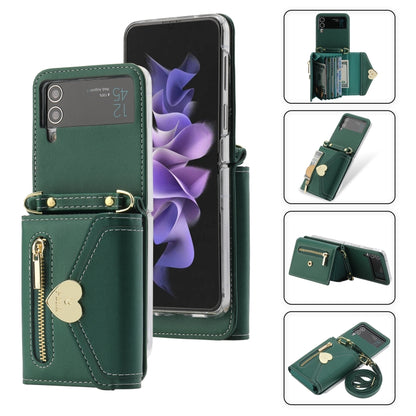 For Samsung Galaxy Z Flip3 5G POLA Love Buckle Multi-Card Slots Zipper Wallet Phone Case(Green) - Galaxy Phone Cases by POLA | Online Shopping UK | buy2fix