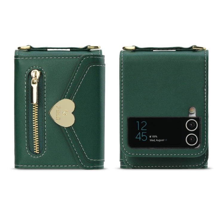 For Samsung Galaxy Z Flip3 5G POLA Love Buckle Multi-Card Slots Zipper Wallet Phone Case(Green) - Galaxy Phone Cases by POLA | Online Shopping UK | buy2fix