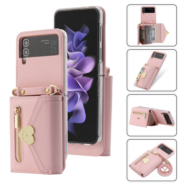 For Samsung Galaxy Z Flip3 5G POLA Love Buckle Multi-Card Slots Zipper Wallet Phone Case(Pink) - Galaxy Phone Cases by POLA | Online Shopping UK | buy2fix