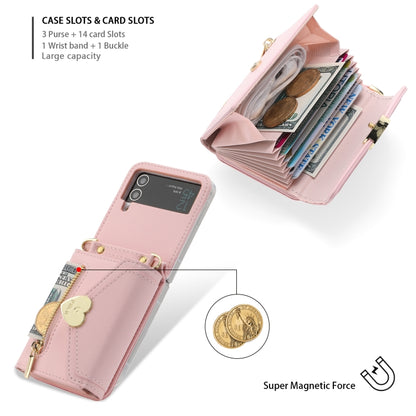 For Samsung Galaxy Z Flip3 5G POLA Love Buckle Multi-Card Slots Zipper Wallet Phone Case(Pink) - Galaxy Phone Cases by POLA | Online Shopping UK | buy2fix