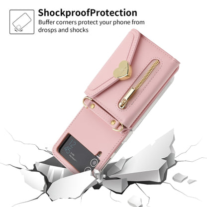 For Samsung Galaxy Z Flip3 5G POLA Love Buckle Multi-Card Slots Zipper Wallet Phone Case(Pink) - Galaxy Phone Cases by POLA | Online Shopping UK | buy2fix