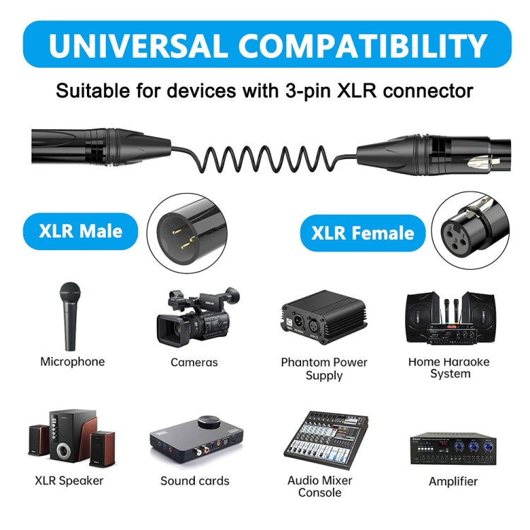 XLR 3 Pin Male to XLR 3 Pin Female Audio Microphone Balanced Shielded Coiled Pure Copper Cable, Length: 0.5m - Microphone Audio Cable & Connector by buy2fix | Online Shopping UK | buy2fix