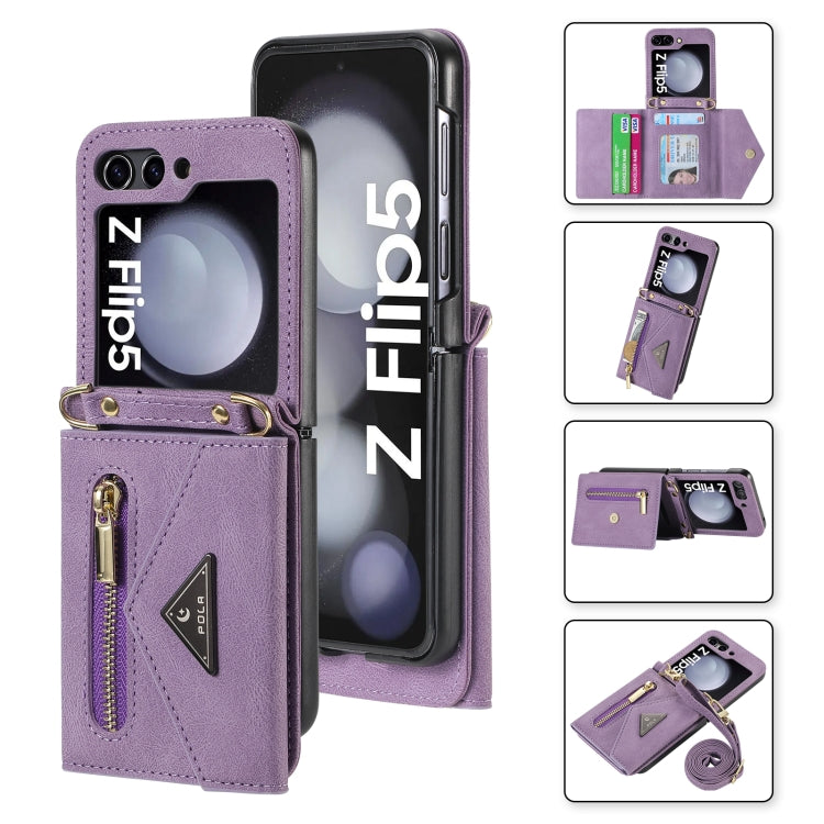 For Samsung Galaxy Z Flip5 POLA Skin Feel Multi-Card Slots Zipper Wallet Phone Case(Purple) - Galaxy Z Flip5 Cases by POLA | Online Shopping UK | buy2fix