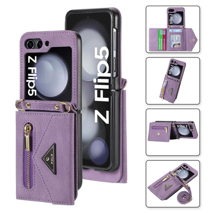 For Samsung Galaxy Z Flip5 POLA Skin Feel Multi-Card Slots Zipper Wallet Phone Case(Purple) - Galaxy Z Flip5 Cases by POLA | Online Shopping UK | buy2fix