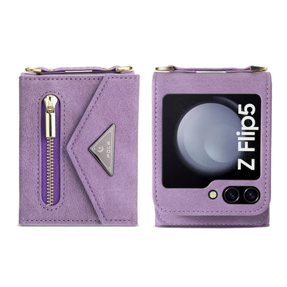 For Samsung Galaxy Z Flip5 POLA Skin Feel Multi-Card Slots Zipper Wallet Phone Case(Purple) - Galaxy Z Flip5 Cases by POLA | Online Shopping UK | buy2fix
