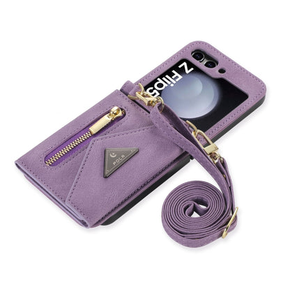 For Samsung Galaxy Z Flip5 POLA Skin Feel Multi-Card Slots Zipper Wallet Phone Case(Purple) - Galaxy Z Flip5 Cases by POLA | Online Shopping UK | buy2fix