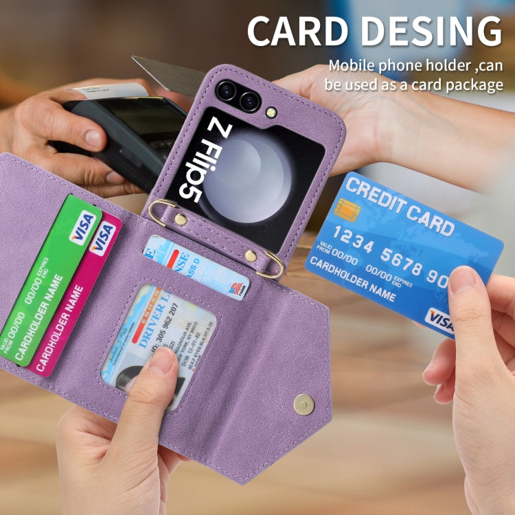 For Samsung Galaxy Z Flip5 POLA Skin Feel Multi-Card Slots Zipper Wallet Phone Case(Purple) - Galaxy Z Flip5 Cases by POLA | Online Shopping UK | buy2fix
