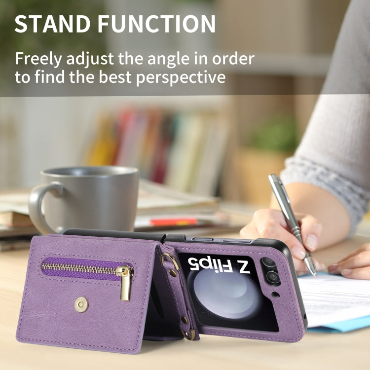 For Samsung Galaxy Z Flip5 POLA Skin Feel Multi-Card Slots Zipper Wallet Phone Case(Purple) - Galaxy Z Flip5 Cases by POLA | Online Shopping UK | buy2fix