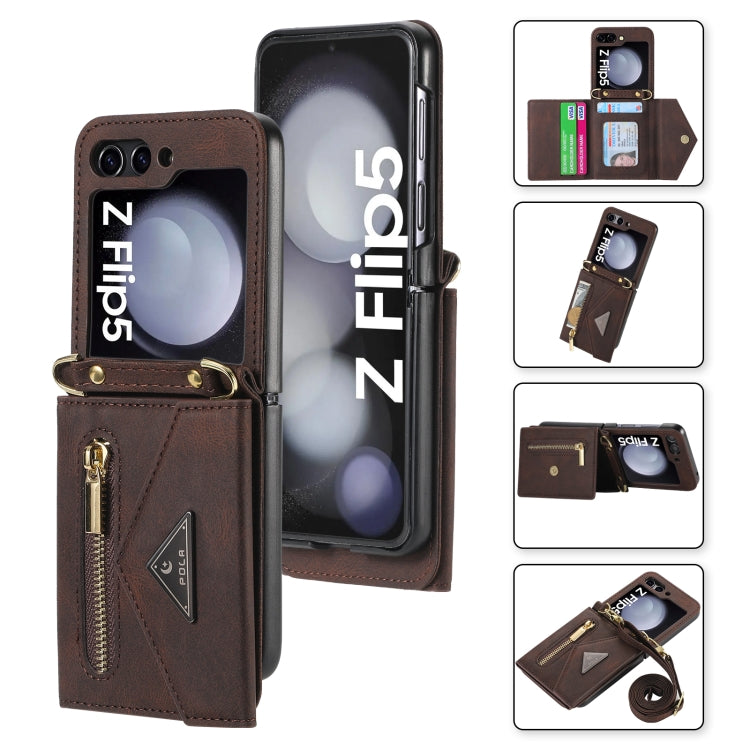 For Samsung Galaxy Z Flip5 POLA Skin Feel Multi-Card Slots Zipper Wallet Phone Case(Brown) - Galaxy Z Flip5 Cases by POLA | Online Shopping UK | buy2fix