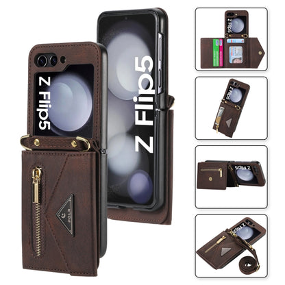 For Samsung Galaxy Z Flip5 POLA Skin Feel Multi-Card Slots Zipper Wallet Phone Case(Brown) - Galaxy Z Flip5 Cases by POLA | Online Shopping UK | buy2fix