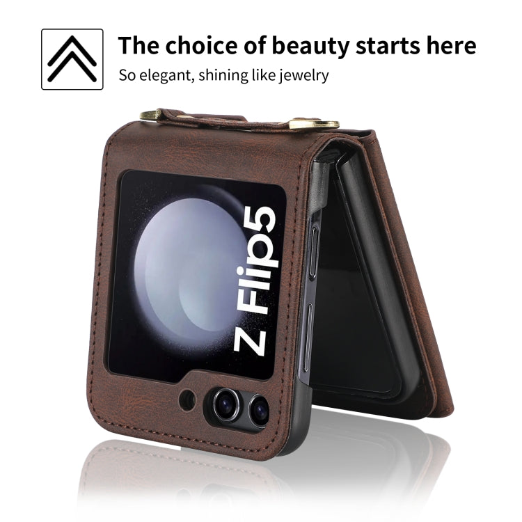 For Samsung Galaxy Z Flip5 POLA Skin Feel Multi-Card Slots Zipper Wallet Phone Case(Brown) - Galaxy Z Flip5 Cases by POLA | Online Shopping UK | buy2fix