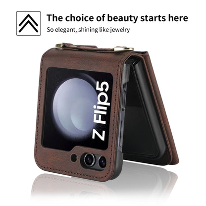 For Samsung Galaxy Z Flip5 POLA Skin Feel Multi-Card Slots Zipper Wallet Phone Case(Brown) - Galaxy Z Flip5 Cases by POLA | Online Shopping UK | buy2fix