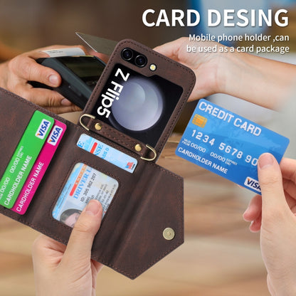 For Samsung Galaxy Z Flip5 POLA Skin Feel Multi-Card Slots Zipper Wallet Phone Case(Brown) - Galaxy Z Flip5 Cases by POLA | Online Shopping UK | buy2fix