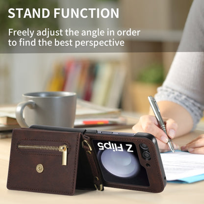 For Samsung Galaxy Z Flip5 POLA Skin Feel Multi-Card Slots Zipper Wallet Phone Case(Brown) - Galaxy Z Flip5 Cases by POLA | Online Shopping UK | buy2fix